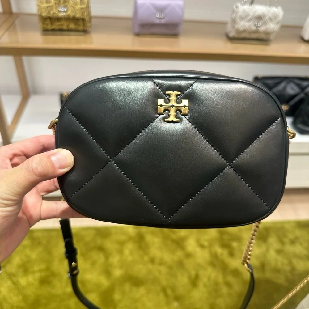 New Tory burch Kira Diamond Quilted Leather Camera Bag black